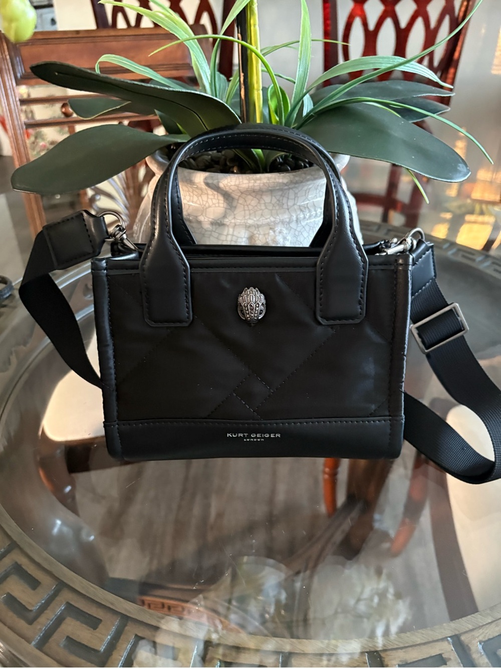 🖤🖤KURT GEIGER EXTRA SMALL BLACK QUILTED NYLON SQUARE SHOPPER TOTE BAG!🖤🖤